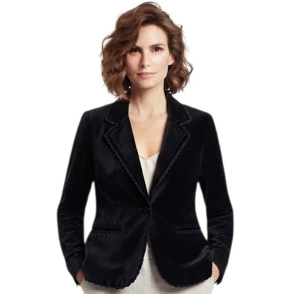 CATO Black Velvet Single Breasted Blazer With Lace Detailing Large